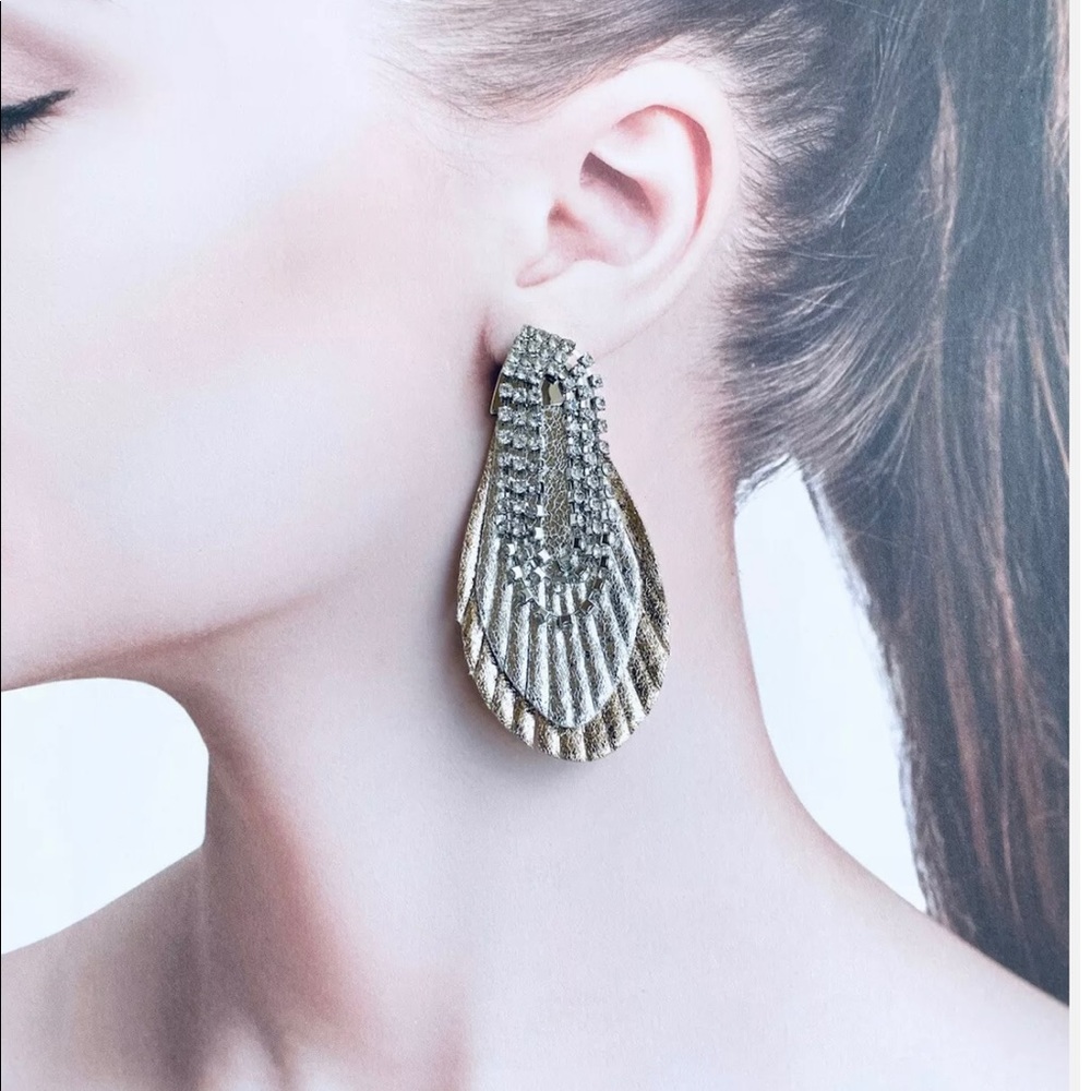 Henri Bendel Jewelry Leather/ Swarovski Crystal Statement Earrings